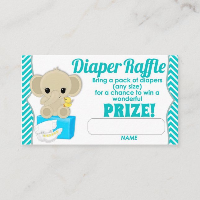 Aqua Chevron Elephant Diaper Raffle Biljett 100pk Tilläggskort (Framsida)