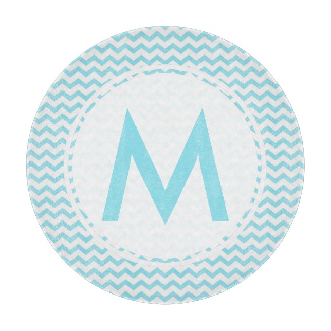 Aqua Chevron Monogram Glasskärl på 12 tum (Framsidan)