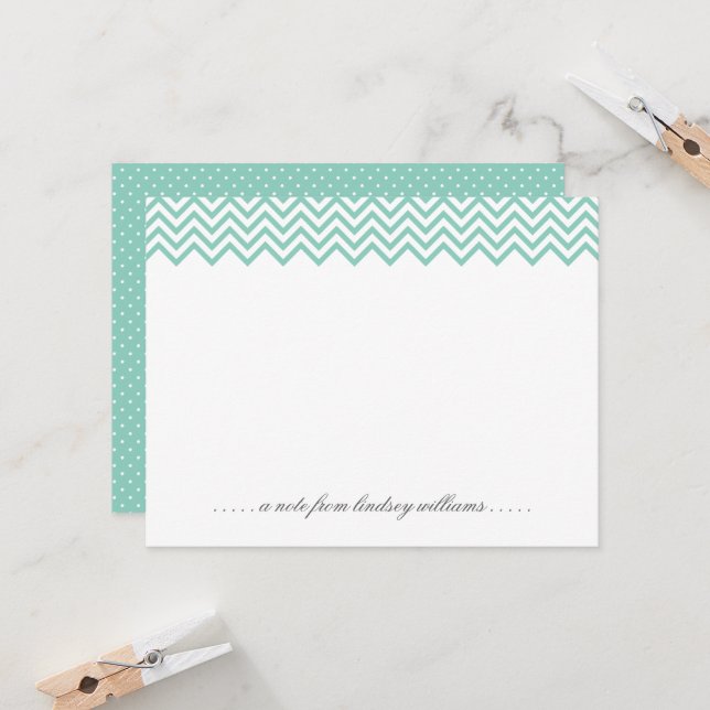 Aqua Chevron och Tiny Dots Personlig Stationery Inbjudningar (Fram/Back In Situ)