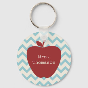 Aqua Chevron Red Apple Teacher Nyckelring