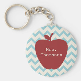 Aqua Chevron Red Apple Teacher Nyckelring