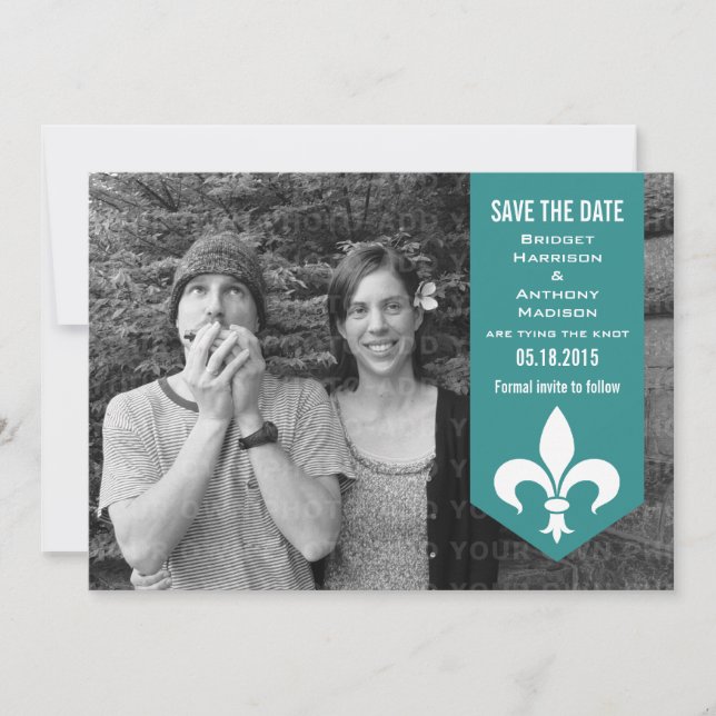 Aqua Chic Flourish Banner Spara datum Inbjudan (Framsida)