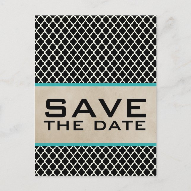 Aqua Chic Quatrefoil Spara datum vykort (Framsida)