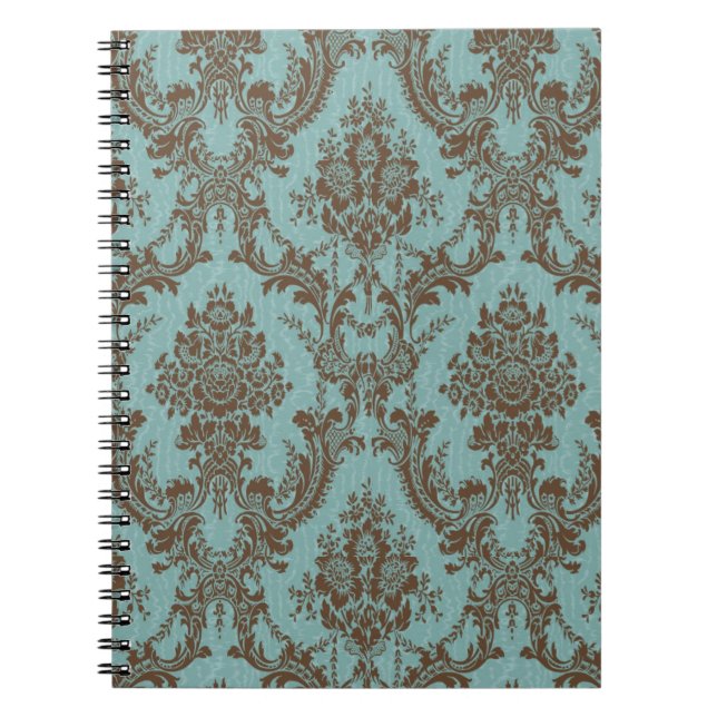 Aqua Chocolate Damask Anteckningsbok (Framsidan)