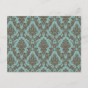 Aqua Chocolate Damask Vykort