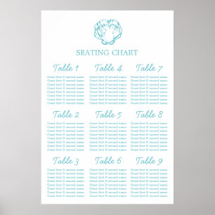 Aqua clam snäcka Bröllop Sittande Bord Planner 1-9 Poster