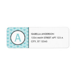 Aqua Clamshell Monogram Returadress Etikett