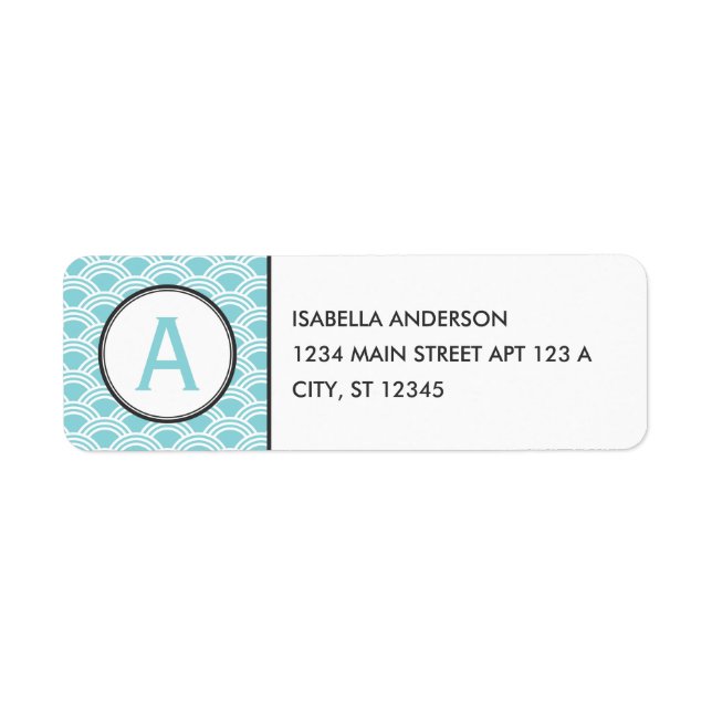 Aqua Clamshell Monogram Returadress Etikett (Framsidan)