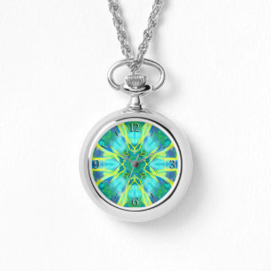 Aqua, Cobalt Blue och Gult Tie Dye Mönster Armbandsur