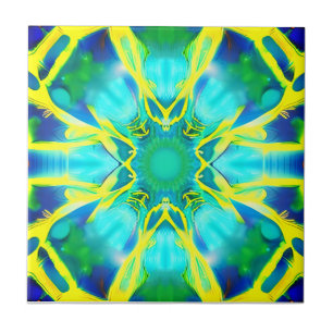 Aqua, Cobalt Blue och Gult Tie Dye Mönster Kakelplatta