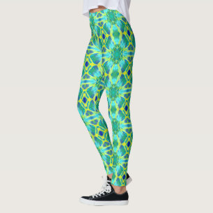 Aqua, Cobalt Blue och Gult Tie Dye Mönster Leggings
