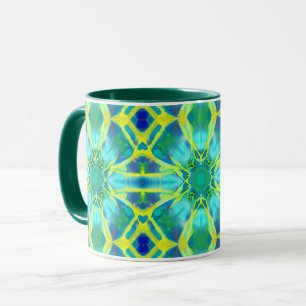 Aqua, Cobalt Blue och Gult Tie Dye Mönster Mugg