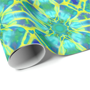 Aqua, Cobalt Blue och Gult Tie Dye Mönster Presentpapper