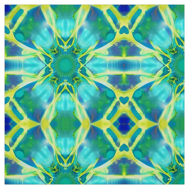 Aqua, Cobalt Blue och Gult Tie Dye Mönster Tyg (Provkarta)