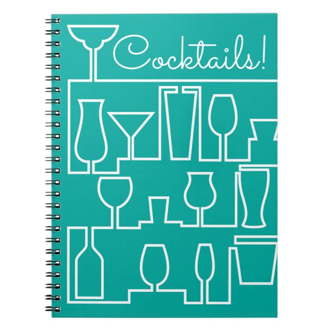 Aqua cocktail party anteckningsbok med spiral (Framsidan)