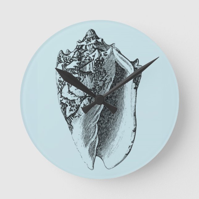 Aqua Conch-Snäcka Rund Klocka (Framsida)