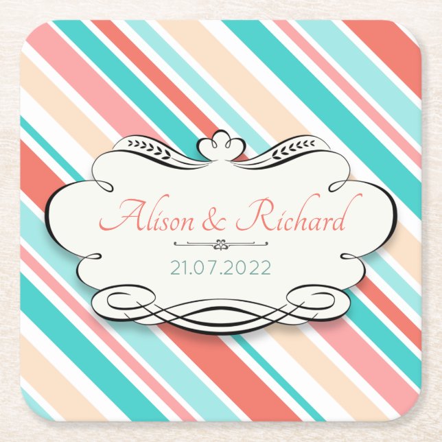 Aqua & Coral Underlägg Papper Kvadrat (Framsidan)