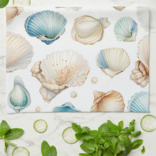 Aqua Cream Beach Shells Bröllopsdusch Kökshandduk