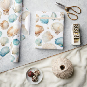 Aqua Cream Beach Shells Bröllopsdusch Presentpapper