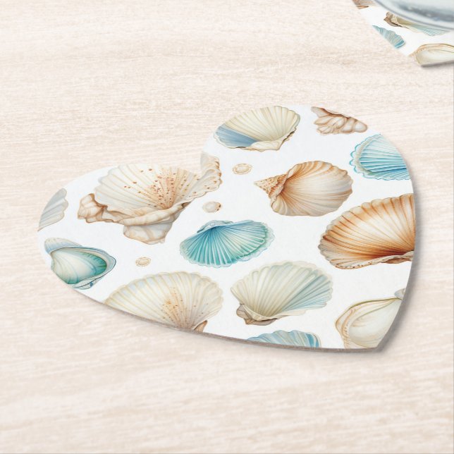 Aqua Cream Beach Shells Bröllopsdusch Underlägg Papper (Vinklad)