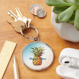 Aqua Cream Lycklig Tropical Pineapple Rund Silverfärgad Nyckelring