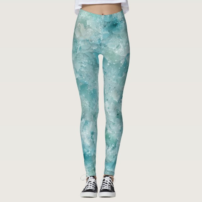 Aqua Crystal Geode Tryck. Havets skönhet. Leggings (Framsida)