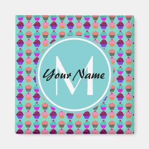 Aqua Cupkaka Personlig Monogram Magnet