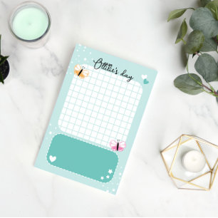 Aqua Cute Hearts Stars Butterflies Add Namn Post-it Block