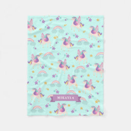 Aqua | Cute Rainbow Unicorn Mönster Fleece Blanket