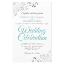 Aqua Cyan on White BUDGET Wedding bjudes in stor