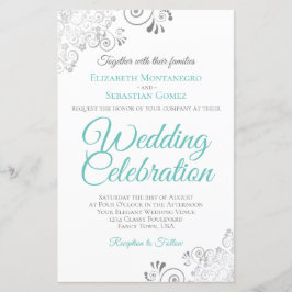 Aqua Cyan on White BUDGET Wedding bjudes in stor