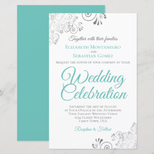 Aqua Cyan on White BUDGET Wedding bjudes in stor