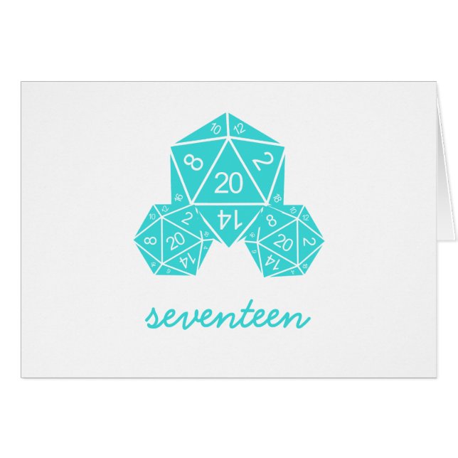 Aqua D20 Dice-Bordsnummer-kort Hälsningskort (Framsidan Horizontal)