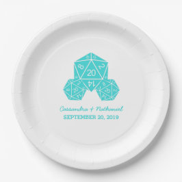 Aqua D20 Dice Bröllop Pappra Tallrikar