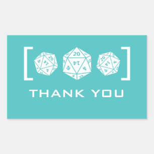 Aqua D20 Dice Gamer Tack Stickers Rektangulärt Klistermärke