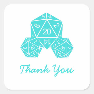 Aqua D20 Dice Tack Stickers Fyrkantigt Klistermärke