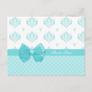 Aqua Damask med Polka dots Tack Vykort