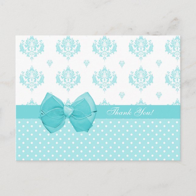 Aqua Damask med Polka dots Tack Vykort (Framsida)