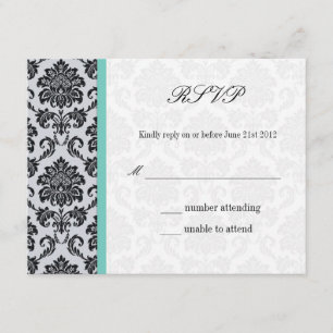 Aqua Damask Monogram Bröllop OSA Kort