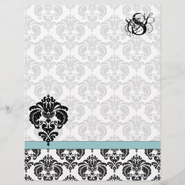 Aqua Damask Monogram Letterhead (Framsida)