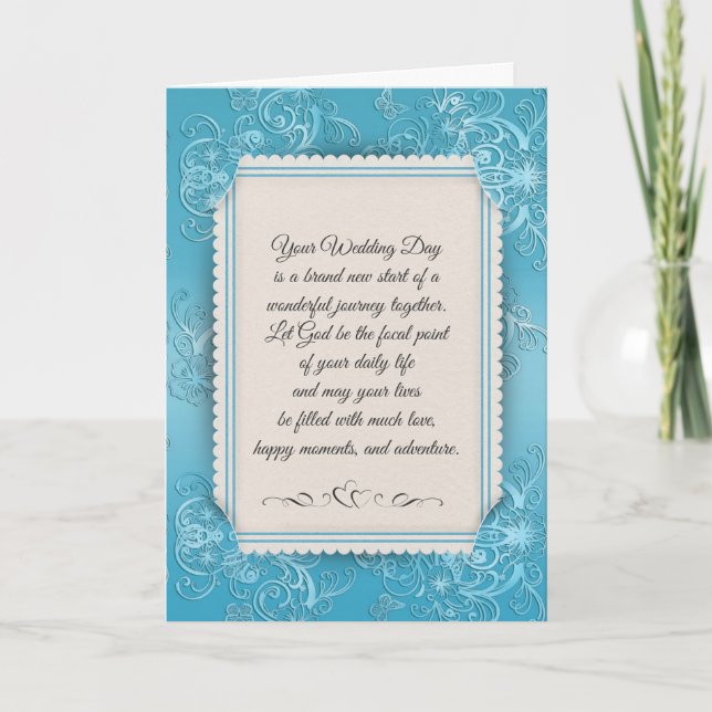 Aqua Damask Wedding Kort (Framsida)