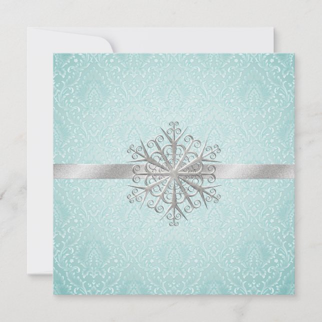 Aqua Damask Wedding Rehearsal Middagsinbjudan Inbjudningar (Framsida)