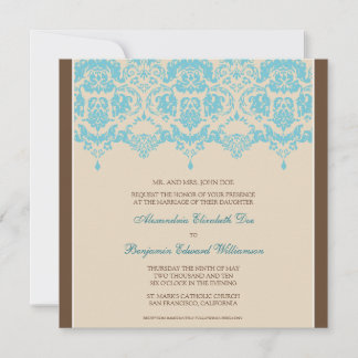 Aqua Darling Damask Snöre Square bröllopsinbjudan Inbjudningar