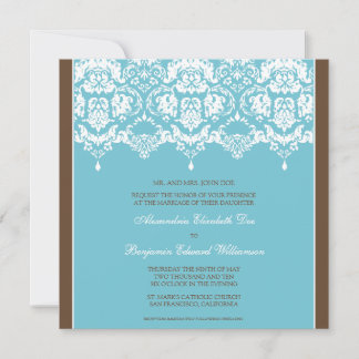 Aqua Darling Damask Snöre Square bröllopsinbjudnin Inbjudningar