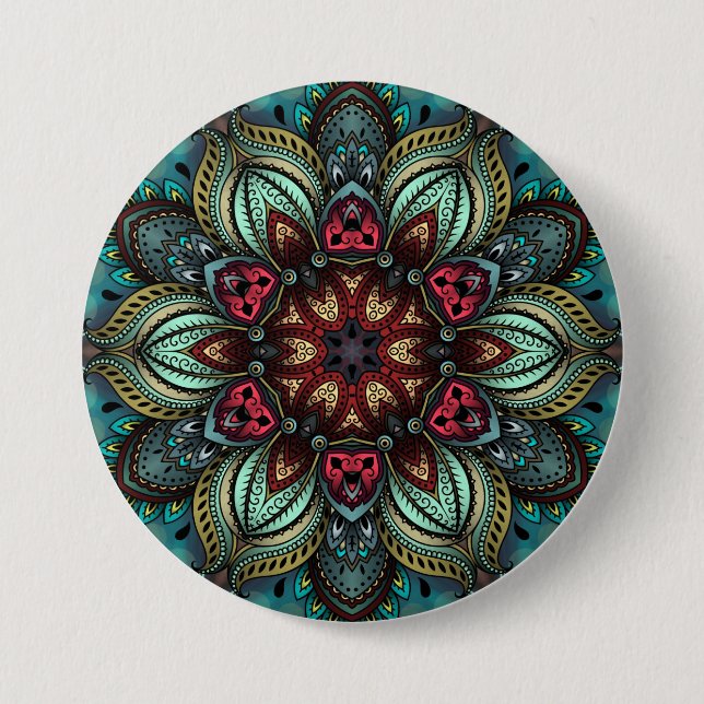 Aqua Delight Kaleidoscope Mandala Button Knapp (Framsida)