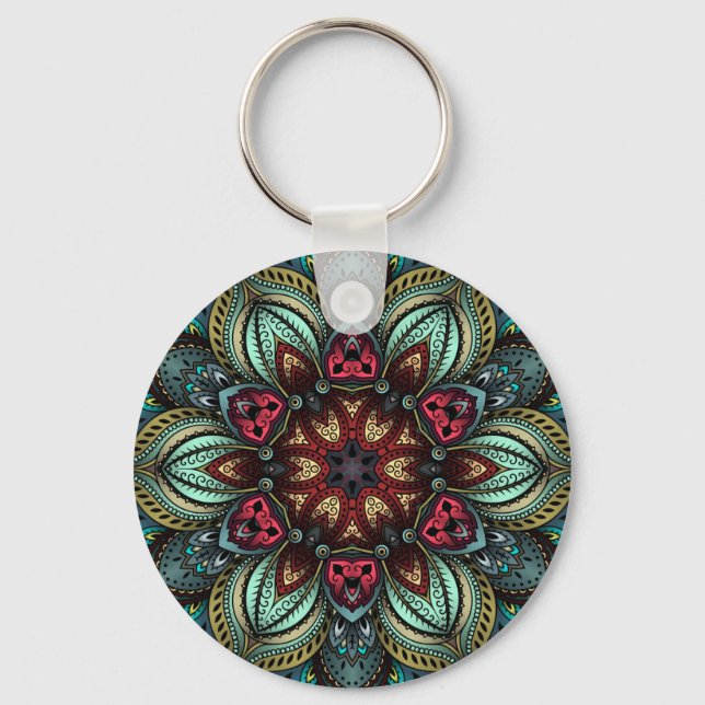 Aqua Delight Kaleidoscope Mandala Keychain Nyckelring (Framsida)
