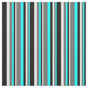 Aqua, Dim Grått, White och Black Färgad Rand Tyg