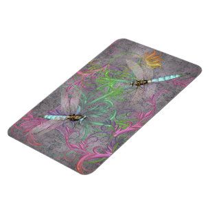 Aqua Dragonfly Rainbow Blommigt Swirls Magnet