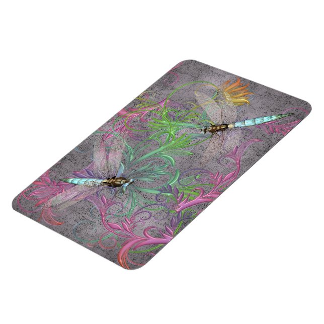 Aqua Dragonfly Rainbow Blommigt Swirls Magnet (Vänstra Sidan)