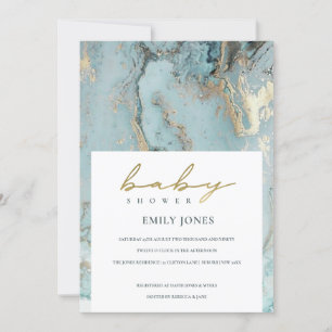 AQUA DUSKY BLUE GULD AGATE BABY SHOWER INBJUDAN